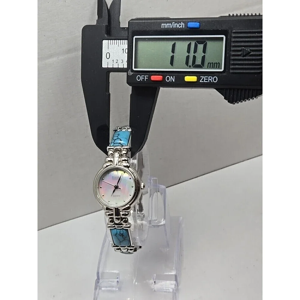 Womens Kristine Silver Tone Faux Turquoise Link Bracelet Watch New Battery Boho